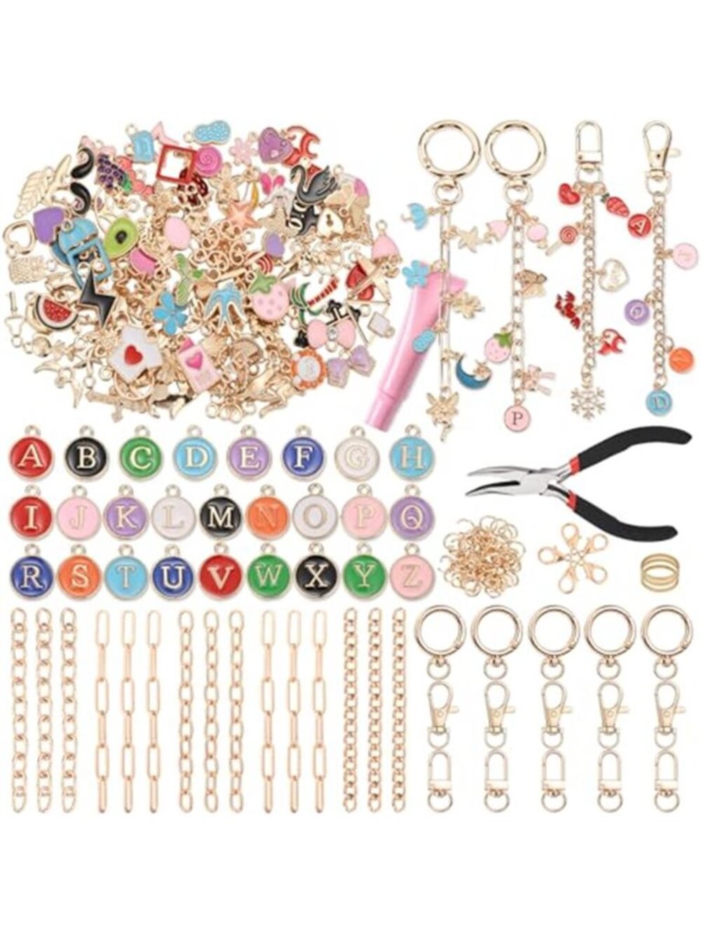 selizo 263Pcs Charms Lip Gloss Keychain Making Kit, DIY Craft Supplies with